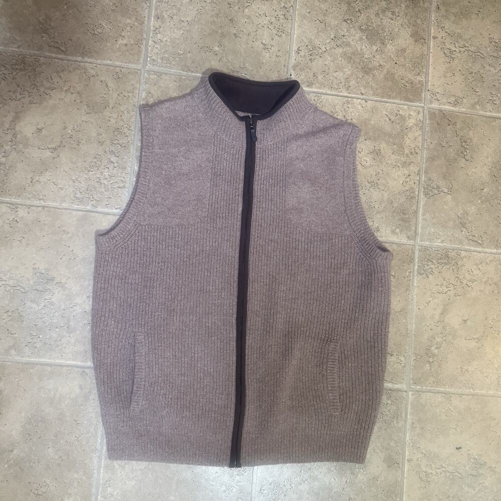 LL Bean Waterfowl 100% Merino Lambs Wool Full Zip Sweater Vest Mens XL Brown